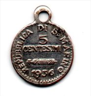 Petite Piéce Ou Médaille  De Saint-marin De 5 Centesimi 1936 - Variétés Et Curiosités