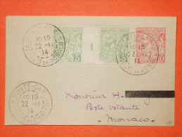 MONACO Lettre - 1914 N°22 Millésime 4 Sur Devant D´entier Coupé.  TB - Covers & Documents