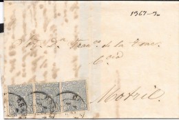 España. 1875. Granada A Motril. Carta Con 3 Sellos Impuesto De Guerra, Edifil Nº 154 - Cartas & Documentos