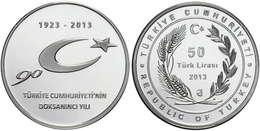 AC - 90th ANNIVERSARY OF TURKISH REPUBLIC COMMEMORATIVE SILVER COIN TURKEY 2013 PROOF UNCIRCULATED - Non Classés