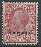 1912 EGEO SCARPANTO EFFIGIE 10 CENT MNH ** - M57-5 - Aegean (Scarpanto)