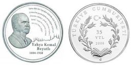 AC - YAHYA KEMAL BEYATLI TURKISH POET AND AUTHOR COMMEMORATIVE SILVER COIN TURKEY 2008 PROOF UNC - Unclassified