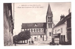 95 Nesles La Vallée Eglise Saint Symphorien Bar Tabac à La Civette Vieille Voiture Automobile Cachet Nesles 1937 - Nesles-la-Vallée