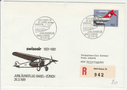 Basel Zurich 1981 - 50 Jahre Swissair - Jubilaumsflug - Erst- U. Sonderflugbriefe