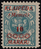 ~~~ Memel Klaipeda 1923  -10 M Sur 5 C  - Mi.  135 * Neuf  ~~~ - Unused Stamps