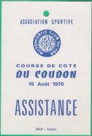 Automobile - Carte Assistance  - Automobile Club Du Var - Course De Cote Du Coudon (Toulon) - Autosport - F1