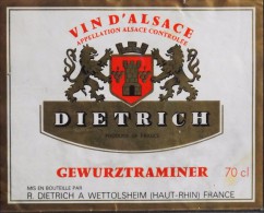 ETIQUETTE De VIN  " VIN D'ALSACE DIETRICH  " - GEWURZTRAMINER - 70cl - En Bon état - - Gewurztraminer