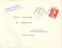 PFETTERHOUSE Haut Rhin 68 Lettre 25F Muller 1011C 12 5 1959 Hexagone Pointillé Agence Postale Lautier F7 - Lettres & Documents