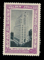 B04-54 CANADA Vancouver Golden Jubilee 1936 MNH 43 Royal Bank Bldg - Vignettes Locales Et Privées