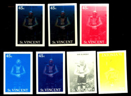 SPORTS-DEEP SEA DIVING-COLOR TRIALS-IMPERF-FULL SET OF 7-St VINCENT-EXTREMELY SCARCE-MNH-B9-252 - Duiken