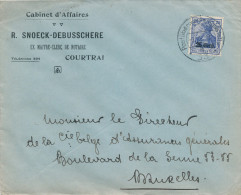 267/24 - Lettre TP Germania Puwst 33 En 1917 - PAS De Censure - Entete COURTRAI, Cabinet D' Affaires Snoeck- Debusschere - OC26/37 Territoire Des Etapes