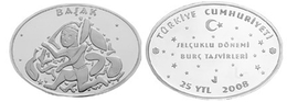 AC - VIRGO - 13th CENTURY ZODIAC SYMBOLS OF SELJUK COMMEMORATIVE SILVER COIN TURKEY 2008 UNCIRCULATED PROOF - Türkei