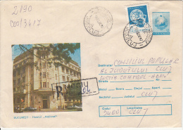 39174- BUCHAREST- NATIONAL HOTEL, CAR, TOURISM, REGISTERED COVER STATIONERY, 1986, ROMANIA - Hôtellerie - Horeca