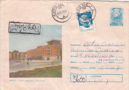 39180- GALATI- DANUBE HOTEL-RESTAURANT, TOURISM, REGISTERED COVER STATIONERY, 1988, ROMANIA - Hôtellerie - Horeca