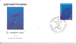 PAPEETE 12/1/1991 FDC Premier Jour Les Mammifères Marins Cétacé Baleine Dauphin - FDC