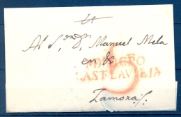 1817 - 33 , PREFILATELIA , D.P. 14 , VALLADOLID  , ENVUELTA CIRCULADA ENTRE MEDINA DEL CAMPO Y ZAMORA , TIZÓN Nº 2 - ...-1850 Prephilately