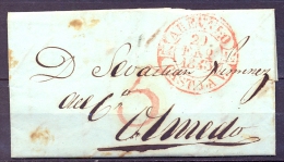 1843 , PREFILATELIA , D.P. 14 , AVILA  , CARTA CIRCULADA ENTRE AREVALO Y OLMEDO , BAEZA ROJO , PORTEO - ...-1850 Voorfilatelie