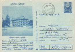 39412- DURAU- BISTRITA HOTEL, CAR, TOURISM, POSTCARD STATIONERY, 1986, ROMANIA - Hôtellerie - Horeca