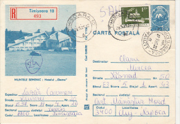 39414- SEMENIC MOUNTAIN- GOZNA HOTEL, CAR, TOURISM, REGISTERED POSTCARD STATIONERY, 1981, ROMANIA - Hôtellerie - Horeca