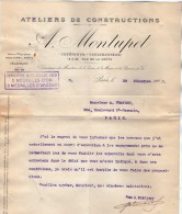 VP3526 - Lettre - Ateliers De Constructions A. MONTUPET à PARIS - 3 Médailles à L´Exposition Universelle Paris 1900 - Documentos