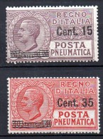 1927 - Regno P. Pneumatica Sovrast. N 10-11 Michel 268-69 Completa Nuovi MLH* - Pneumatic Mail