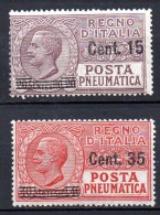 1927 - Regno P. Pneumatica Sovrast. N 10-11 Michel 268-69 Completa Nuovi MLH* - Correo Neumático