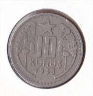 AC - TURKEY 10 KURUS 1935 NICKEL VF+ NICKEL COIN RARE TO FIND - Turkey