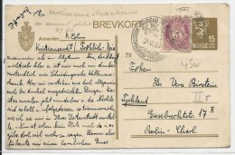 NORGE - 1928 - OBLITERATION MARITIME "BUREAU DE MER De NORVEGE - KRISTIANSAND à FREDERIKSHAVN" Sur CP ENTIER Pour BERLIN - Storia Postale