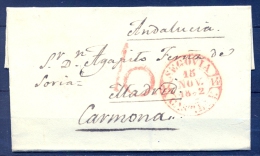1852  , SEGOVIA , D.P. 14 , ENVUELTA CIRCULADA A CARMONA, BAEZA EN ROJO - ...-1850 Prephilately