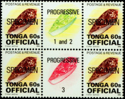 TONGA-CONESHELLS-PROGRESSIVE COLORS-SPECIMEN-OVPT OFFICIAL-GUTTER BLOCK OF 6-MNH-B9-247 - Tonga (1970-...)