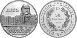 AC - HALIDE EDIP ADIVAR WOMAN AUTHOR POLITICIAN NOVELIST ACTIVIST COMM SILVER COIN TURKEY 2014 PROOF UNICRCULATED - Turchia