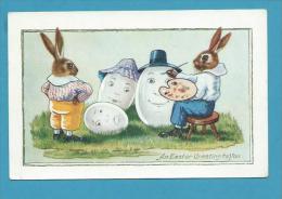 CPA Fantaisie Lapin Rabbit Habillé Artiste Peintre Position Humaine Humanisé Pâques - Animaux Habillés