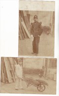 PARIS - 1906 - 67 EME REGIMENT - AVANT ET APRES - OUVRIER D ATELIER - POUR PICAVET - LOT DE 2 CARTES PHOTOS MILITAIRES - Characters