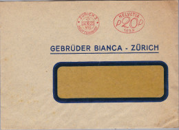 Schweiz Firmenfreistempel 1929-11-14 Zürich 3 Frama "P20P #1058" Fenster-Brief - Affranchissements Mécaniques