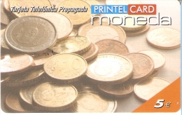 TARJETA DE ESPAÑA DE PRINTELCARD CON UNAS MONEDAS DICIEMBRE 2002 (MONEDA-COIN) - Timbres & Monnaies