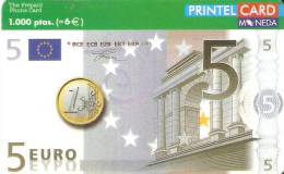 TARJETA DE UN BILLETE DE 5 EUROS Y UNA MONEDA DE 1 EURO TIRADA 15000 (NOVIEMBRE 2000) - Stamps & Coins