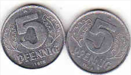 DDR - 2 X 5 Pfennig 1968 + 1975 - 5 Pfennig