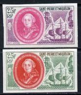 S. Pierre Miquelon 1970, Celebrities, Etienne Francois And Warship, 2 Colour Proofs IMPERFORATED - Nuevos