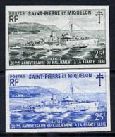 S. Pierre Miquelon 1971, 30th Allegiance To Free French Movement - British Corvettes, 2 Colour Proofs IMPERFORATED - Unused Stamps