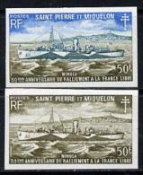 S. Pierre Miquelon 1971, 30th Allegiance To Free French Movement - British Corvettes, 2 Colour Proofs IMPERFORATED - Ungebraucht