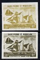 S. Pierre Miquelon 1971, Fisheries Protection Vessels 30f 'St Francis Of Assisi', 2 Colour Proofs IMPERFORATED - Ongebruikt