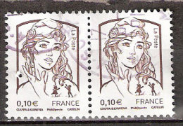 Timbre France Y&T N°4765x2 (01) Oblitéré En Paire. Marianne De Ciappa Et Kawena. 0.10€. Brun. Cote : 0.40 € - 2013-2018 Marianne (Ciappa-Kawena)