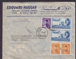 Egypt Egypte AIRMAIL Line Cds. EDOUARD HAGGER, ALEXANDRIA Cover Lettre BORÅS Sweden 2x Poste Arienne 3x King Roi Timbres - Poste Aérienne