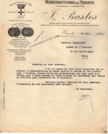 VP3574 - Tabac - Lettre Des Manufactures De Tabacs P. BASTOS à ORAN Pour  Mr Th. SCHLOESING à PARIS - Documenti