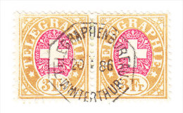Heimat ZH WINTERTHUR TELEGRAPHENBUREAU 20.1.1886 Auf Waagr. Paar 3Fr. Telegraphen Marken #18 - Telegraafzegels