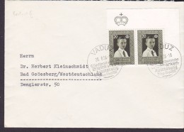 Liechtenstein Sonderstempel VADUZ 1956 Cover Brie Briefmarken Ausstellung 2x Erbprinz Hans-Adam Aus Kleinbogen Mit Rand - Briefe U. Dokumente