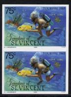 S. Vincent Gren. 1985, Tourism Sport, Diving, Fish, 1val IMPERFORATED In Pair - Diving