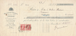 318/24 - JUDAICA Belgique - Entete Poissonnerie Bernheim BRUXELLES S/ Reçu TP Grosse Barbe 1909 - Jewish