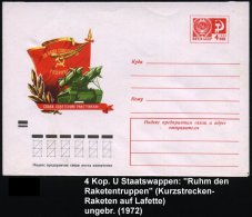 UdSSR 1972 4 Kop. U Staatswaapen, Rot: "Ehre Den Raketentruppen" = Zwillings-Raketen-Selbstfahrlafette (u. Flagge)... - Other & Unclassified