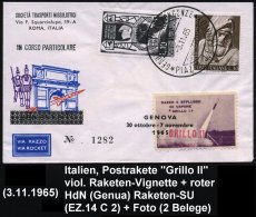 ITALIEN 1965 (3.11.) 1K: GENOVA../PIAZZA J.F.KENNEDY + Raketen-Vign. "BRILLO II" , Klar Gest. Minatur-Raketen-SU:... - Other & Unclassified